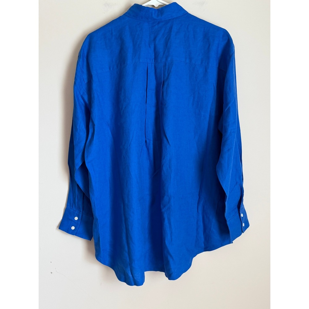 SPANX Linen Button Down Shirt 2026 Style Size Medium Royal Blue Relaxed - Picture 2 of 8